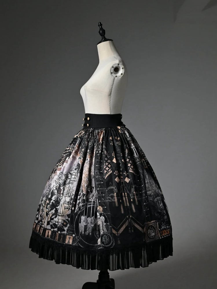 Rock Thema Schwarz Taille Korsett Gürtel Schach Lolita Print