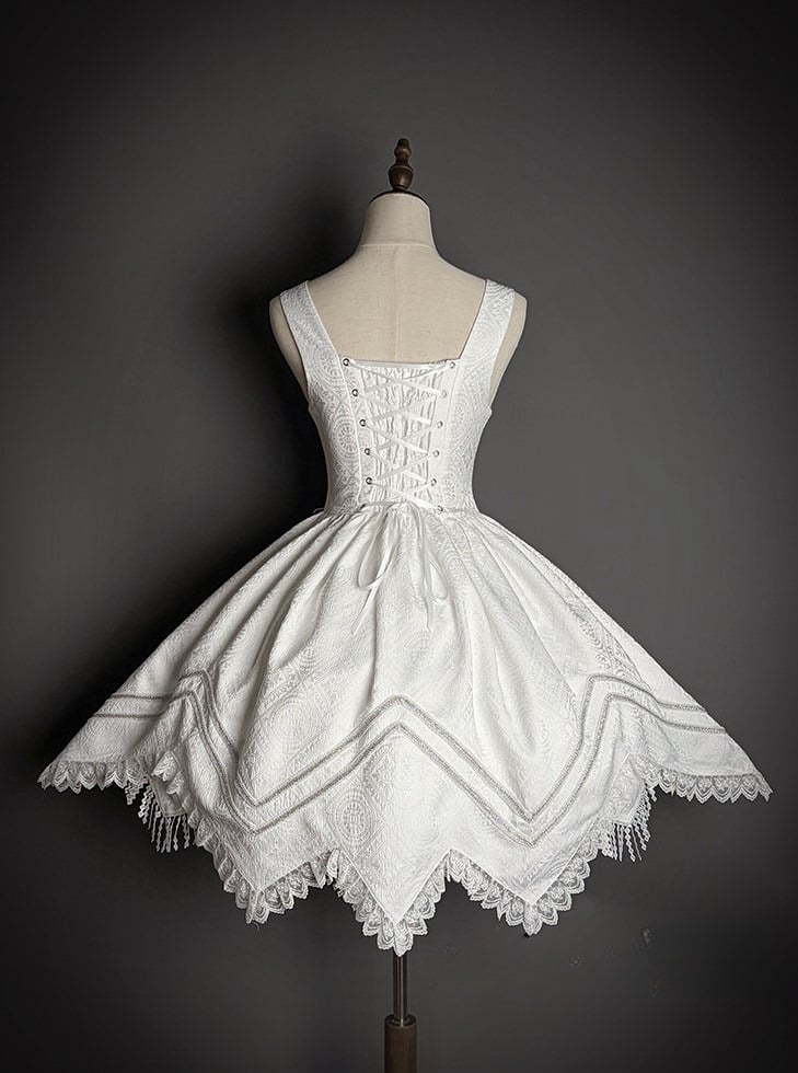 Hem Details with Dress Handkerchief White Zipper Military Jacquard Corset Lolita