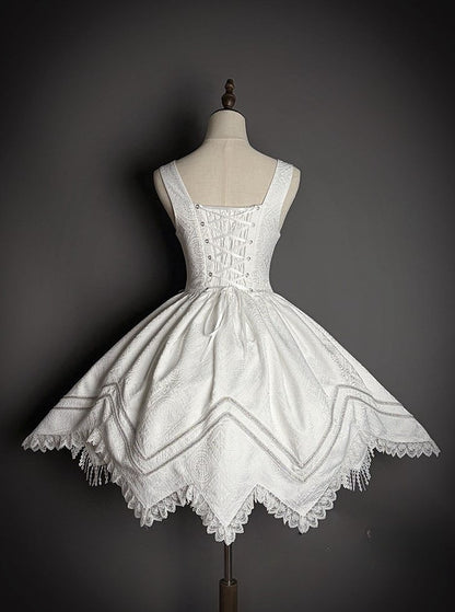 Hem Details with Dress Handkerchief White Zipper Military Jacquard Corset Lolita