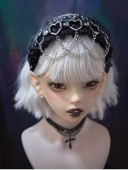Punk Lolita KC Headband with Lace and Heart Chain - Strange Sugar