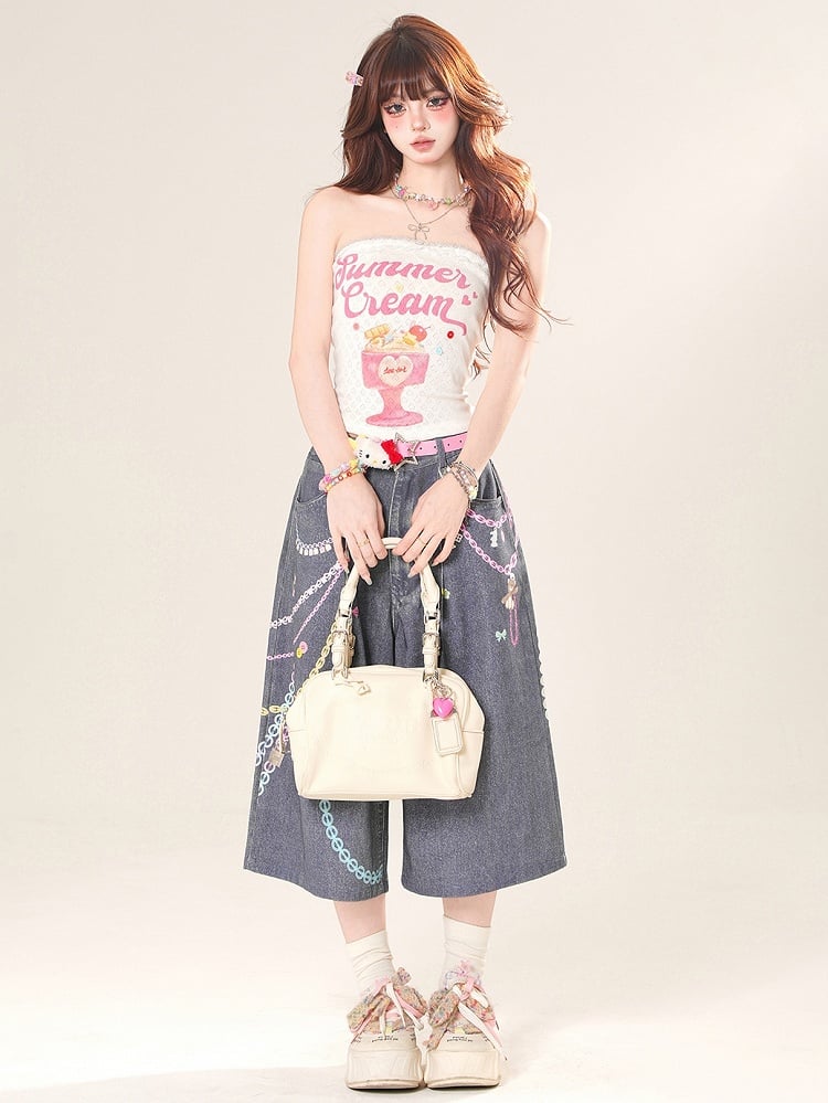 Cake Letter – Weiß/Rosa Spitzen-Tube und glamouröses Top mit Printbesatz