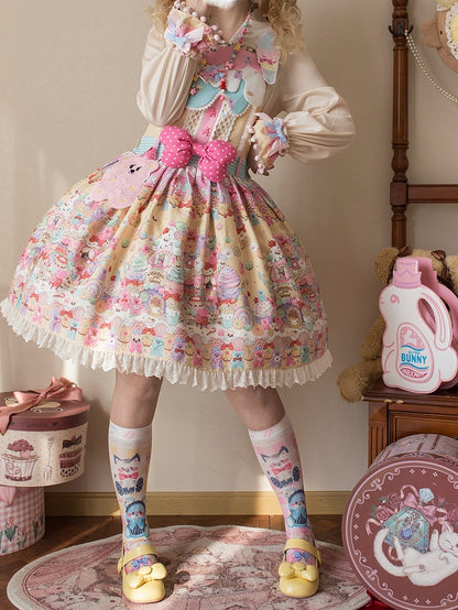 Desserts Gummibärchen Kleid Print und Overall Bär Gelb Lolita