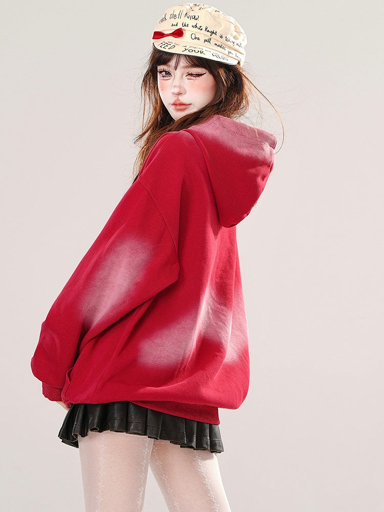 Black/Red Butterfly Tie Dye Loose Hoodie