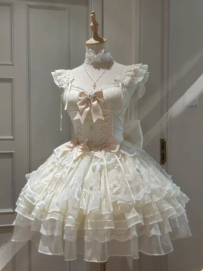 Beige Details 92CM Prinzessin Ausverkaufsgröße Pullover Schnürkleid für weiten Rock Set Pailletten Büste XL Schmetterling