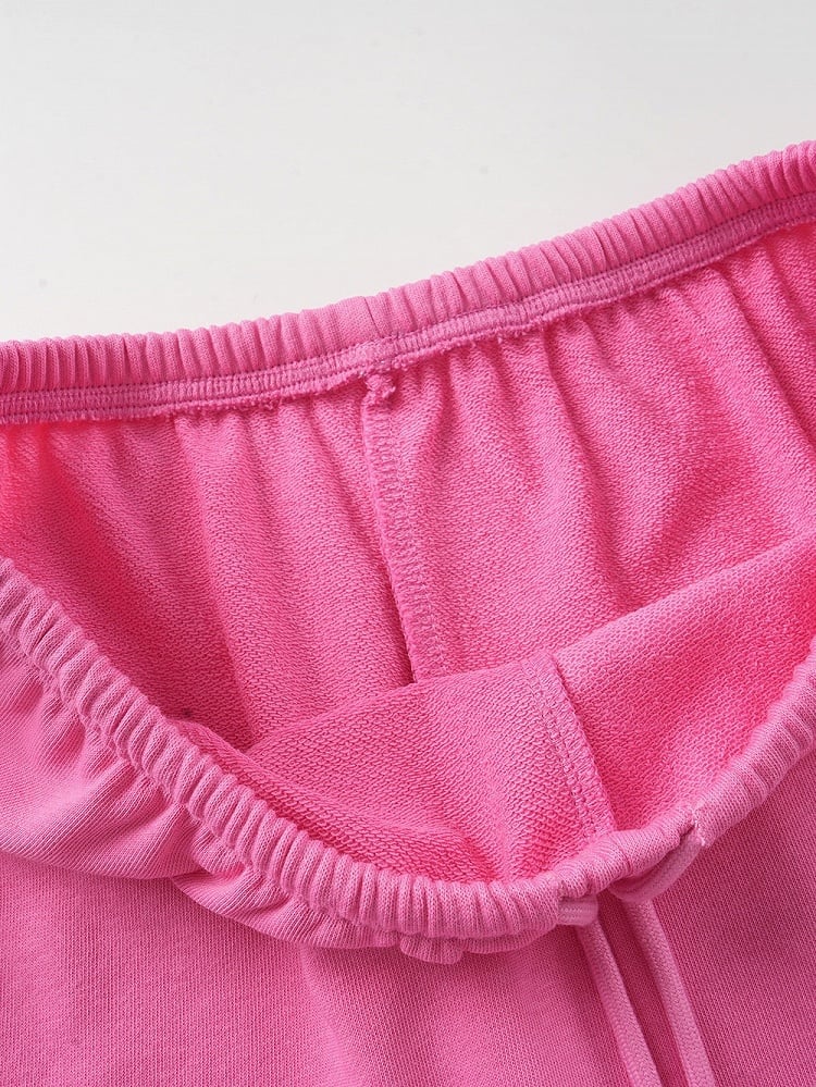 Cute Pink Letter-Printed Drawstring Summer Shorts - Languid Park