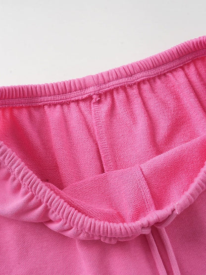 Cute Pink Letter-Printed Drawstring Summer Shorts - Languid Park