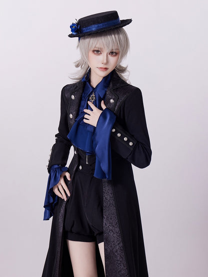 Black Zip Jacket with Jacquard Placket and Lace-Up Back Cutout - DevilInspired Exclusive Collection