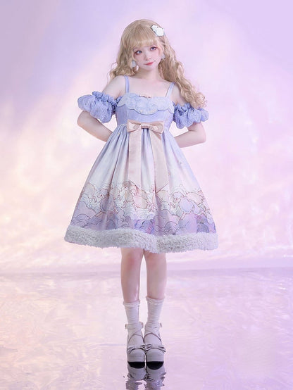 Purple and Print Cloud Dress Plush Sweet JSK with Sheep Lolita Hem