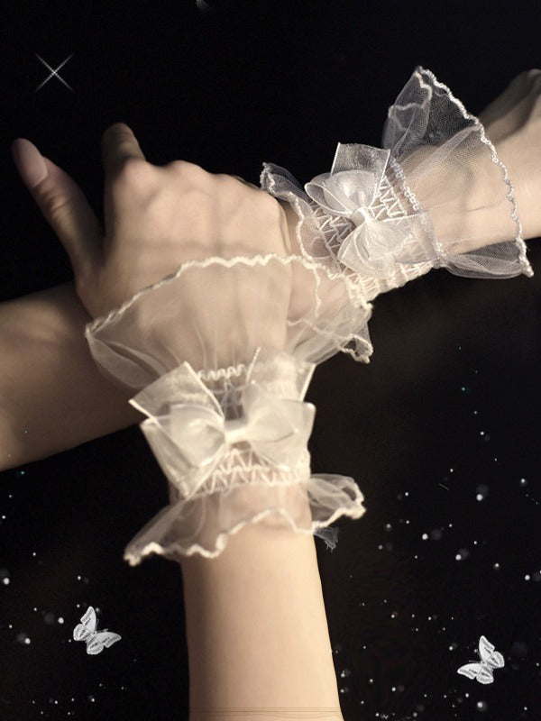 Sheer Wrist Cuffs with Bow Detail - Mr. Cat