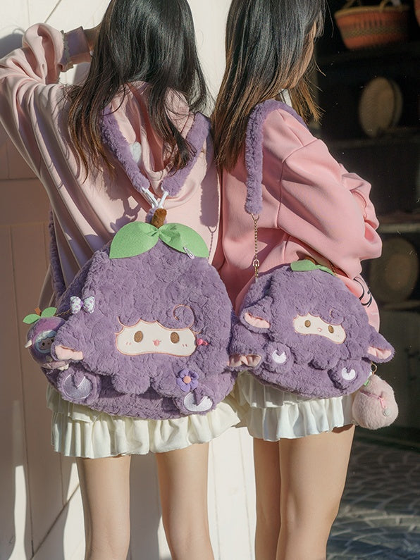 Purple Cute Lamb Plush Flap Backpack Bag Middle/Large Size
