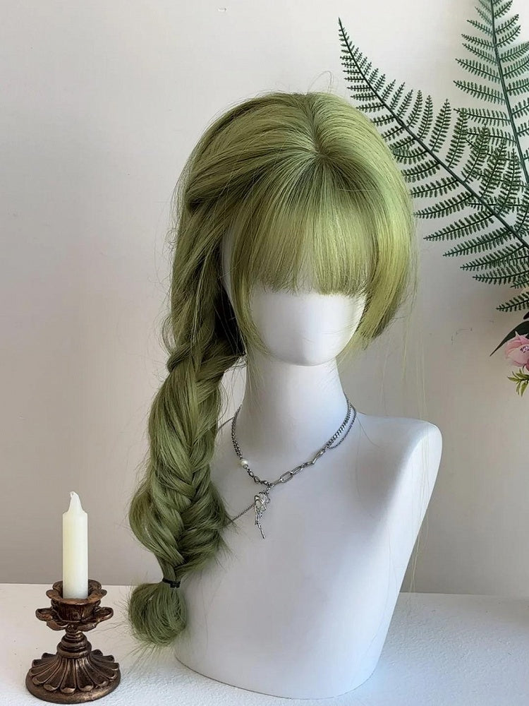 Bangs Straight Full Wig Green 60CM with
