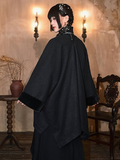 Frog - Cape Black Style Chinese V-Neck Button Closure