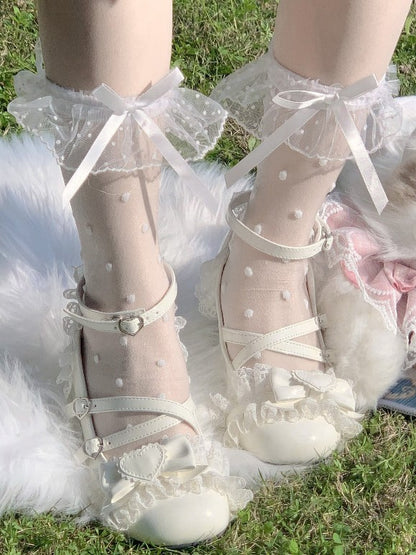 Black/White Lace Bow Pattern Lolita Cuff Polka-dot Socks