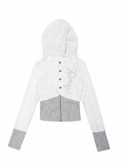 Fake Hooded Gray Design Striped Two-Piece Top Y2K