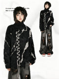 Vintage Dark Aesthetic Turtle Neck Sweater with Lace-Up Design