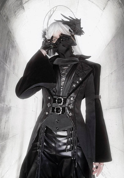 and Gothic Ouji Detachable Black Hood Irregular with Sleeves Coat Train Trumpet Lolita Trench