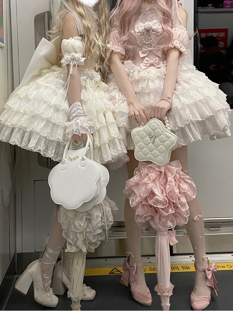 Neckholder-Kleid in Beige mit Lolita-Ausschnitt und Balletcore-Prinzessin Sweetheart