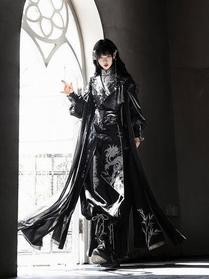 Dragon-Embroidered Han Ensemble with Corset & Trousers - Unknown Star