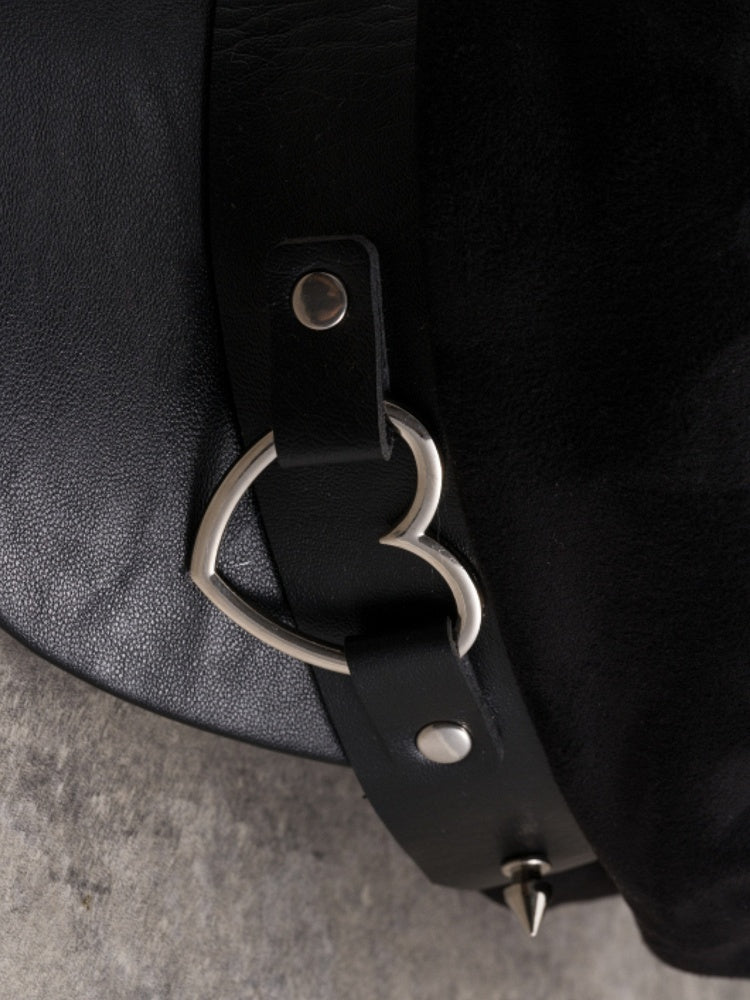 Gothic Details Heart Ring Black Studs Hat Beret