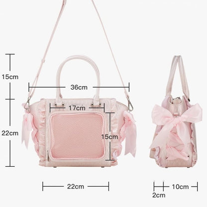 Ruffled Bag Details Handbag/Crossbody Trim Bowknot Ita Pink