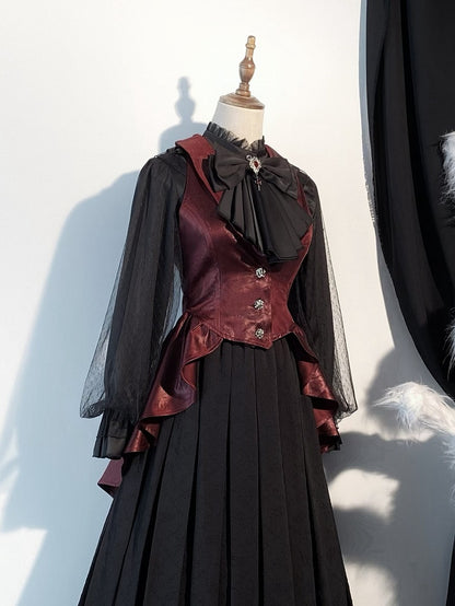 Skeleton Waistcoat Gothic Embroidery Red Lolita Sword with Tail