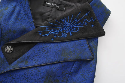 Long Sleeveless Coat and Asymmetrical Ouji Waistcoat Blue Dark Black Lolita