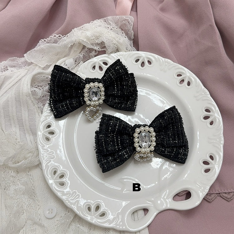 アクセントオプション ビーズハートチャーム ラインストーン ジライケイ ボウヘアクリップ 5個