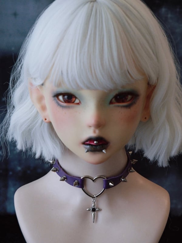 Purple Choker Cross Details Pendant Heart Studs Gothic