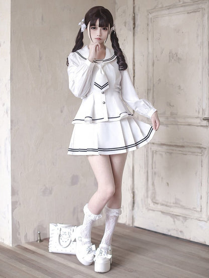 White Pleated Skirt in Ryousangata Style - Ekomi