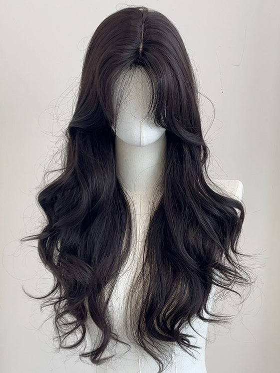 Black Curtain 68CM Wig with Wavy Tea Bangs