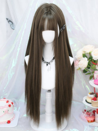 Braune 70-75CM glatte Perücke mit Air Bangs