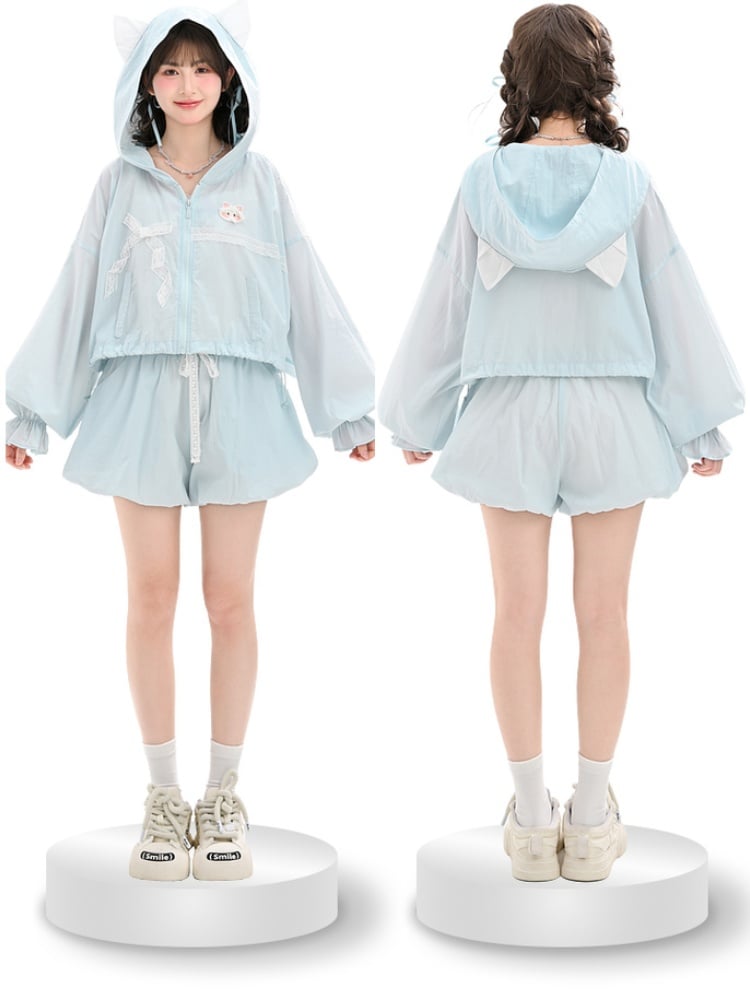 Blaue Bubble Yume Kawaii Spitzenshorts mit Kordelzug