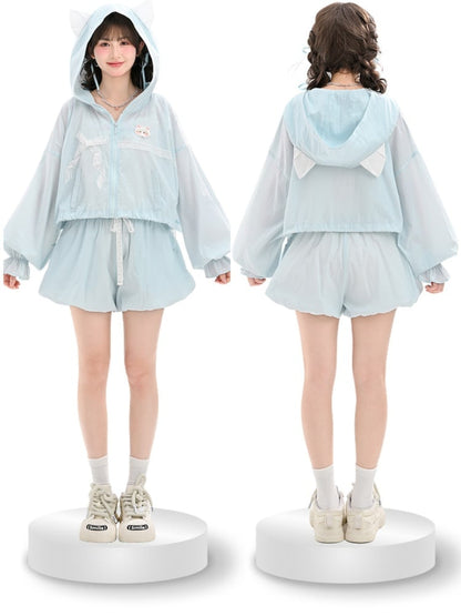 Blaue Bubble Yume Kawaii Spitzenshorts mit Kordelzug