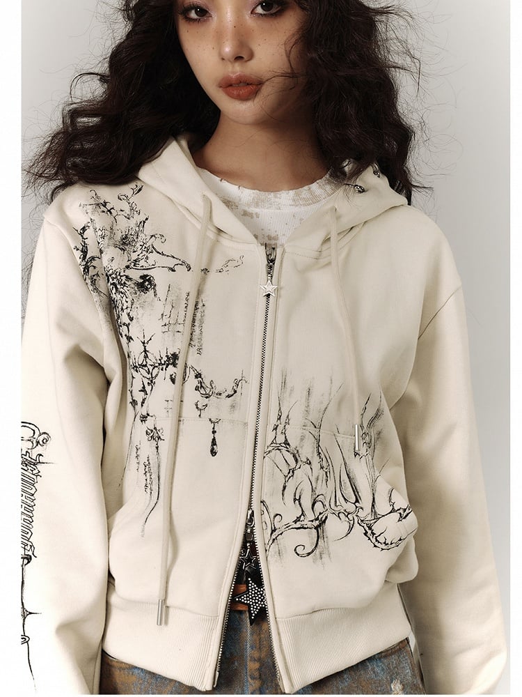 Zwei-Wege-Knopfleiste und Kordelzug Kapuze Leichte Reißverschluss-Kapuzenjacke mit Grün / Grau