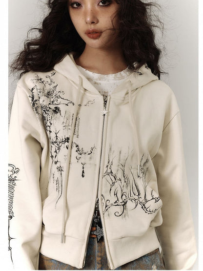 Zwei-Wege-Knopfleiste und Kordelzug Kapuze Leichte Reißverschluss-Kapuzenjacke mit Grün / Grau