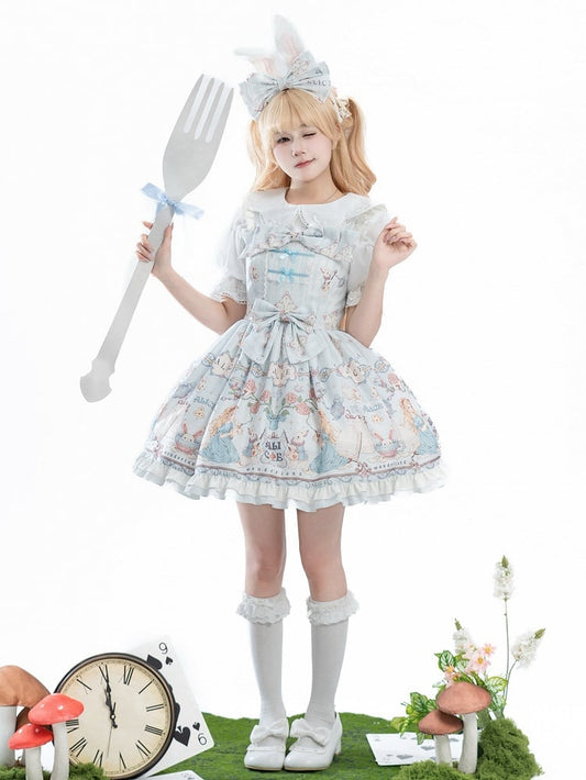 Süßes Wunderland Alice Light-Thema Lolita im Pulloverrock mit blauem Aufdruck