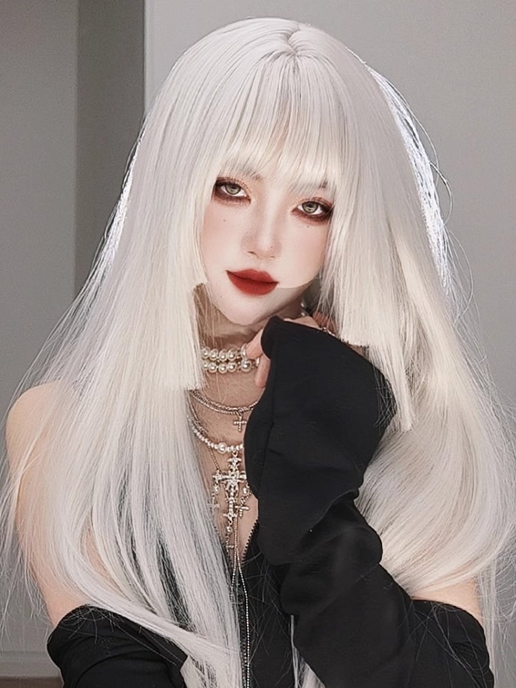 Weiße Hime Cut Lange Glatte Synthetische Perücke