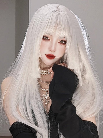 Weiße Hime Cut Lange Glatte Synthetische Perücke