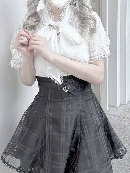 Overlay Kei with Plaid Skirt Back Lace-up and Black Organza Jirai