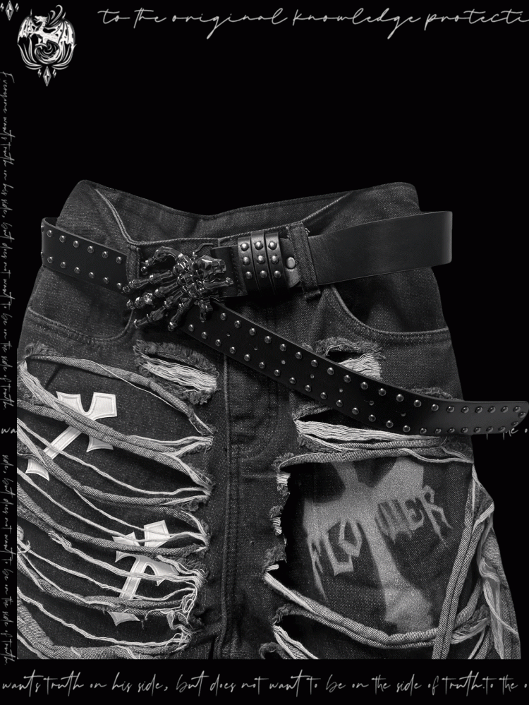 デニムショートパンツ Y2K クロスアップリケ ダメージ加工 穴あき ダークグレー グラマラス