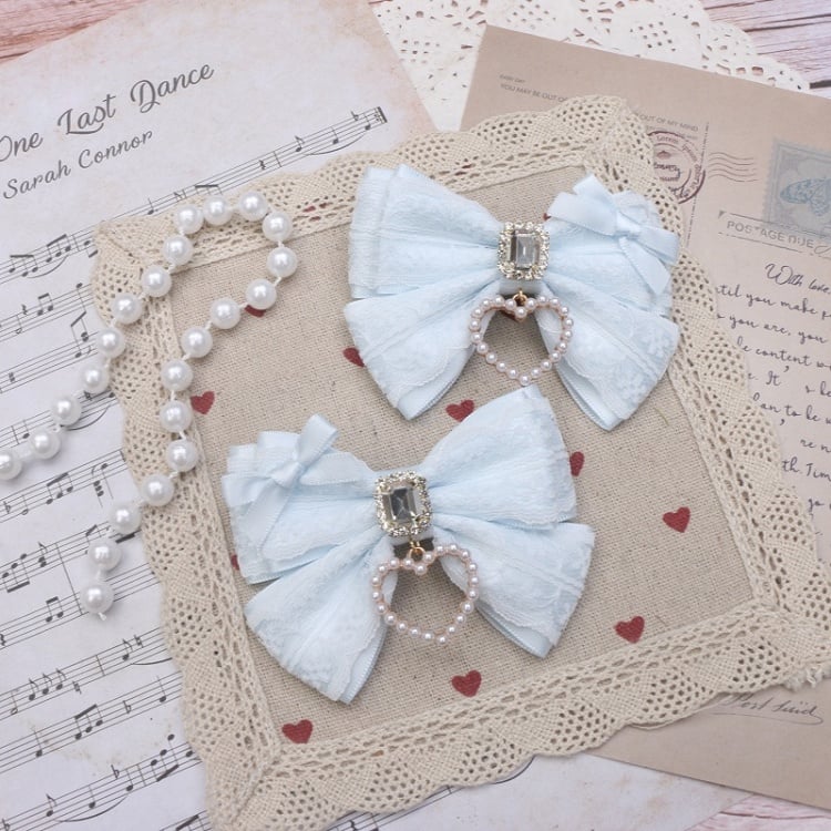 Bowknot Lace Hairclip Options Jirai Color Heart 9 Rhinestone Kei Charm
