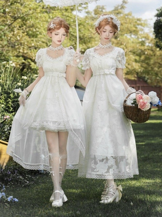 Version Cropped Top Kleid Overlay Weißer Slip Full Empire Lolita + Kurzes Kopfschmuck-Set - Style