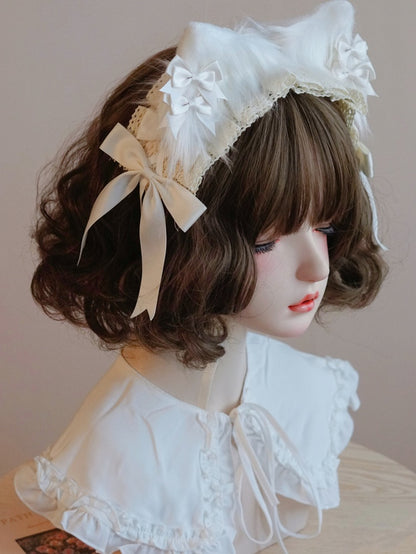 Weiße Katzenspitze mit Schleife und Ohr-Haarband