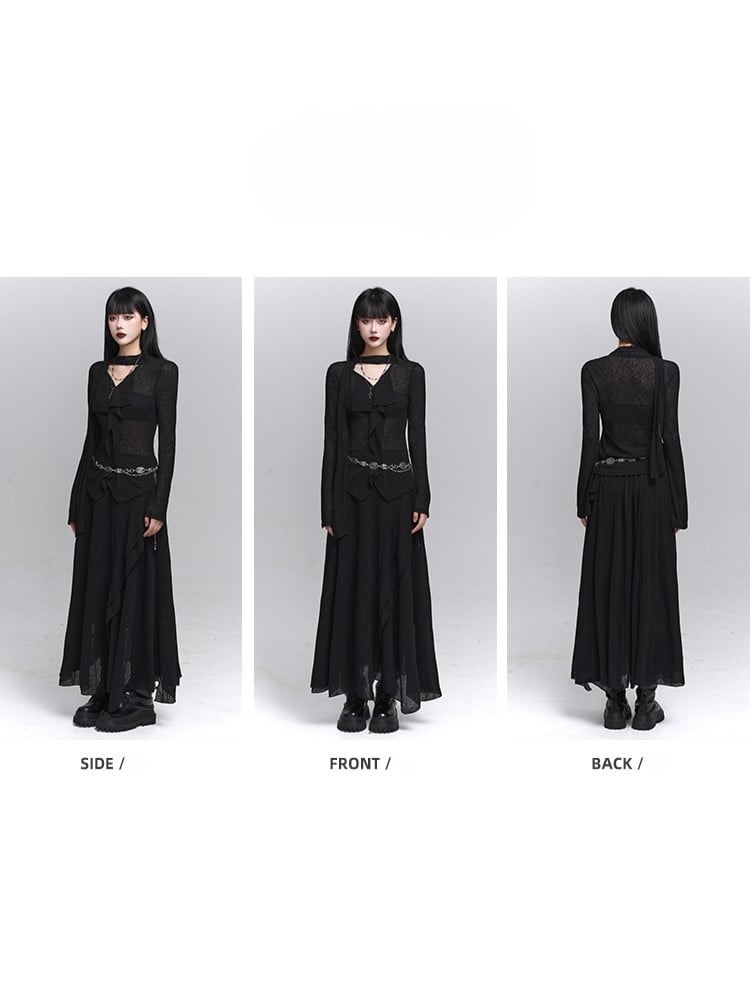 with V-Neck Ruffles Gothic Neck Cascading Black Attached Top