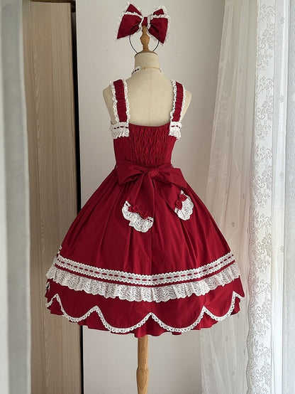 Randbesatzrock, alter Pullover, Schule, gewellter Saum, rotes Lolita-Kleid