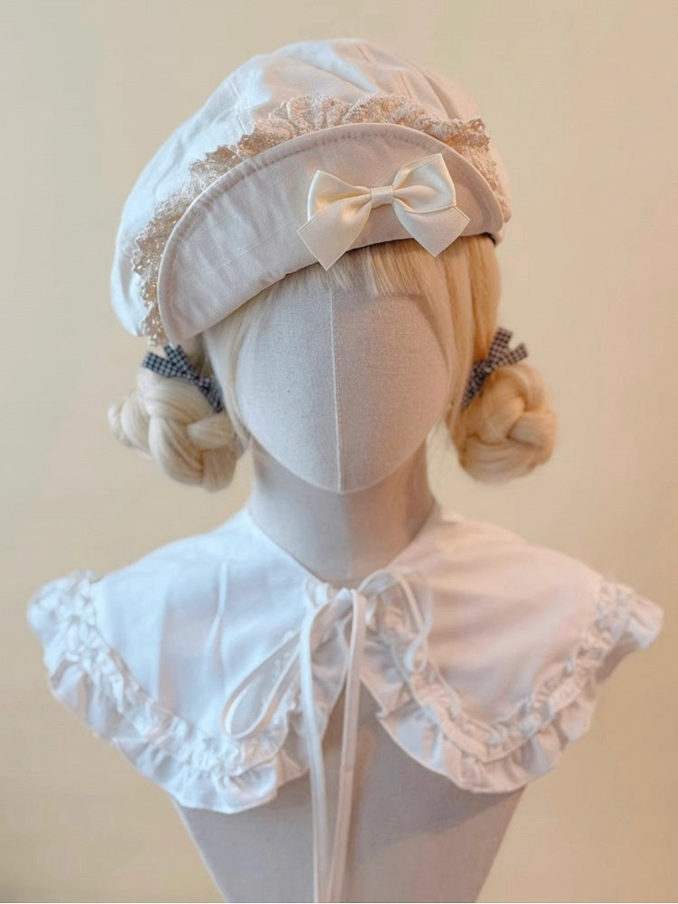 and Trim Brim with Beret Delicate Bow Flipped Lace Creamy