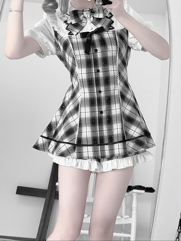 Black & White Plaid Dress with Sparkle & Shorts - Bunny Rush
