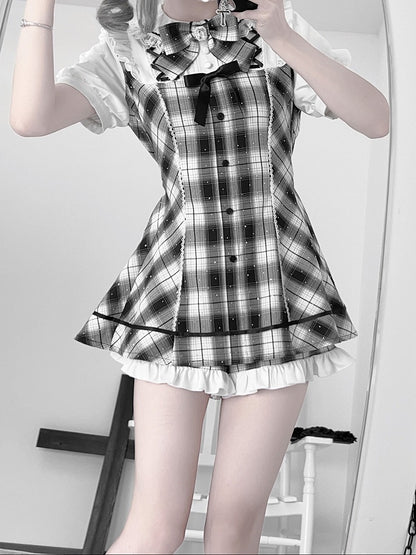 Black & White Plaid Dress with Sparkle & Shorts - Bunny Rush