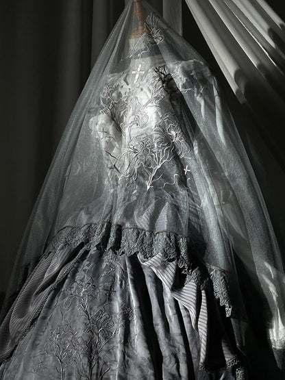 Lolita Spitze Floral Bestickte Trim Schwarz/Grau/Braun Schleier mit