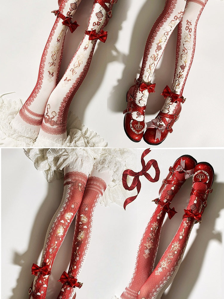 Lolita White/Red Print Lantern Bunny Tights